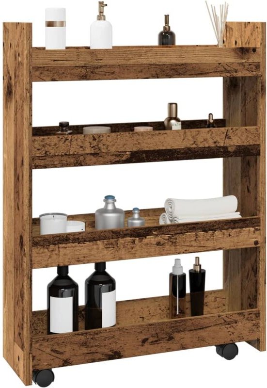 Vidaxl - Aufbewahrungswagen Schmal 4 Etagen Altholz-Optik Holzwerkstoff