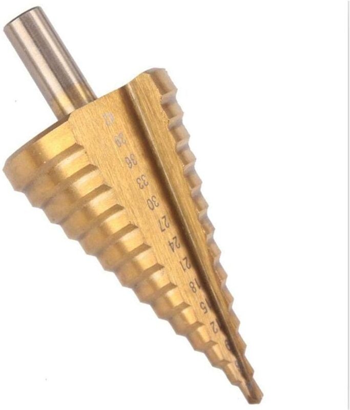 Ersandy - HSS-Stufenkegelbohrer, 4–42 mm, 14 Größen, Hochgeschwindigkeitsstahl-Lochschneidwerkzeug mit rundem Schaft