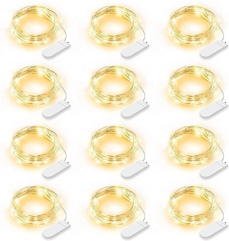 Beijiyi - Set mit 12 LED-Lichterketten, batteriebetriebene Lichter, 2 m, 20 LEDs, Lichterkette, IP65, wasserdicht, LED-G...
