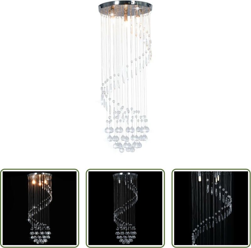 vidaXL Silber - Deckenleuchte mit Kristallperlen Silbern Spirale G9