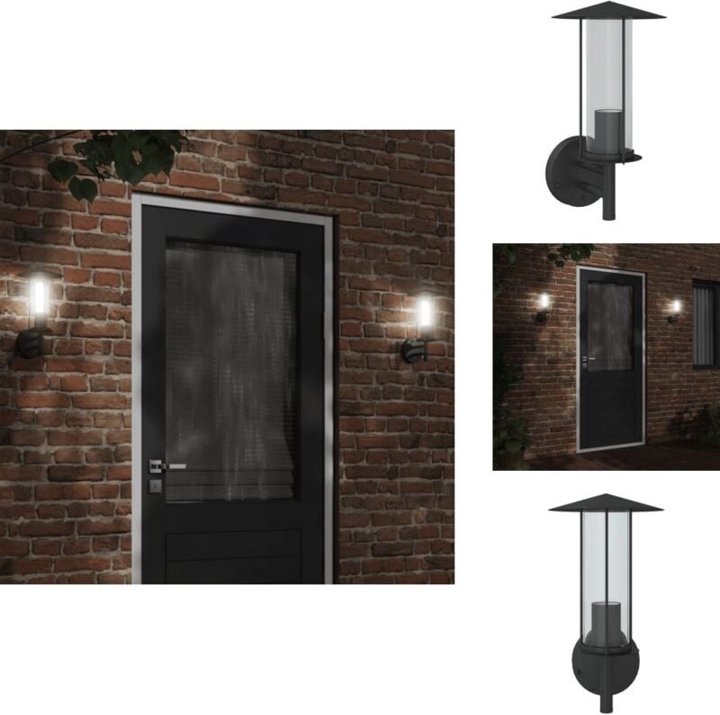Außenwandleuchte Schwarz Edelstahl - Outdoor Wandleuchte - Edelstahl Leuchte - Gartenleuchte - IP44 Leuchte - led Wandle...