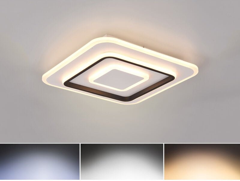 Reality Leuchten - Flache led Deckenleuchte jora Weiß mit Fernbedienung dimmbar Quadrat, 39cm