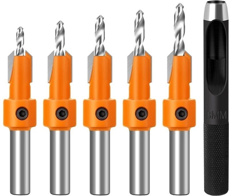 Lablanc - 5-teiliges Senkbohrer-Set, HSS-Holzbohrer-Set, 8-mm-Holzbohr-Senker, Holzbearbeitungswerkzeuge für Holz, Kunst...
