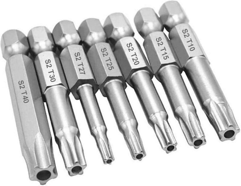 2er-Set, 7-teilig, Sechskantschaft, Torx-Stern, 5-Punkt-Schraubendreher-Bits, T10–T40, magnetische Sicherheit, manipulat...