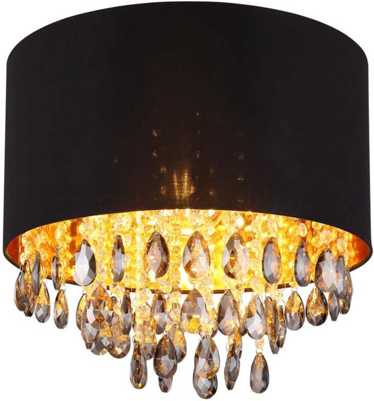 LED Deckenleuchte schwarz gold Deckenlampe Kristall Esstischlampe Wohnzimmerleuchte, Glaskristalle Metall Textil, 1x E27...