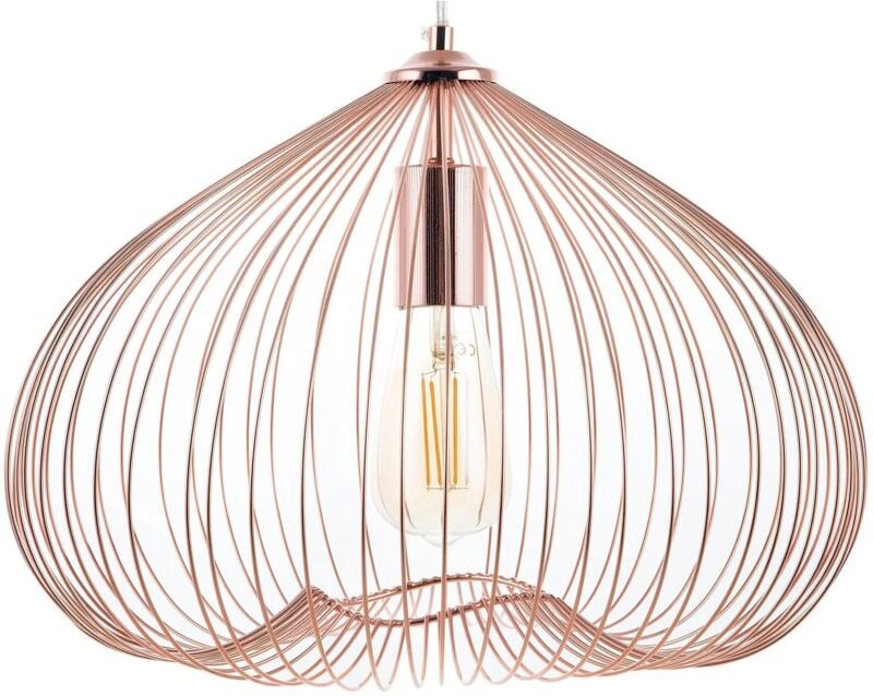 Hängeleuchte Kupfer Metall Schirm mit Gitter Glühbirnen-Optik Glockenform Industrie Design