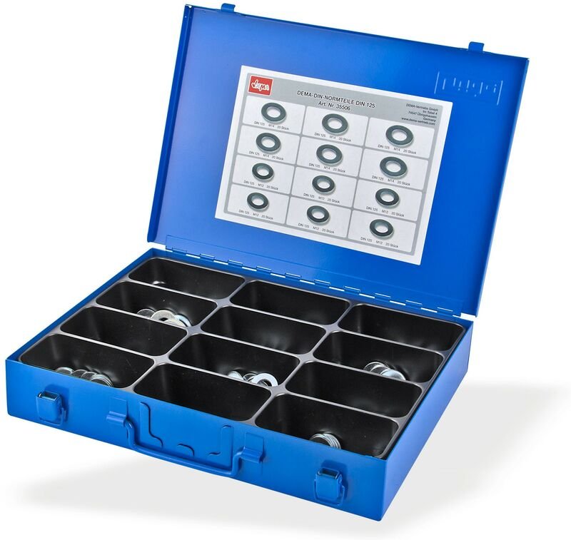 Dema - Sortimentskoffer Metall Sortimentskasten Sortierkasten mit Unterlegscheiben