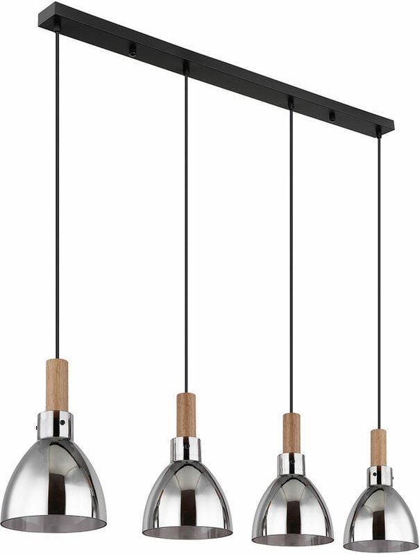 Hängelampe Esstisch Pendelleuchte schwarz Wohnzimmerleuchte modern, 4-flammig Holzoptik Glas rauch, Metall matt, 4x E27 ...