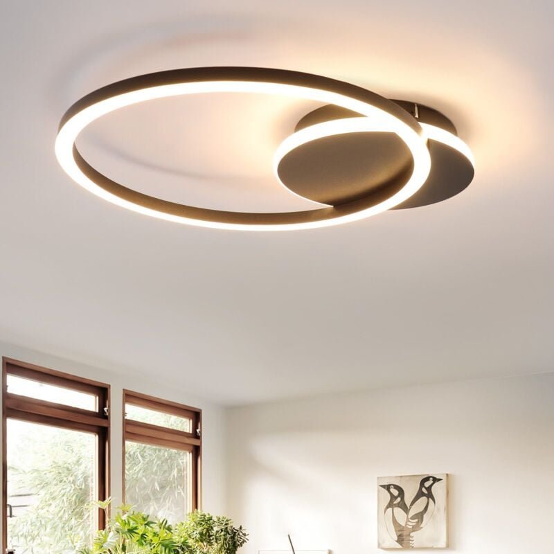Deckenlampe led Deckenleuchte Wohnzimmer - 24W Küchenlampe Schwarz Modern Design Wohnzimmerlampe 2-Ringen 3000K Warmweiß...