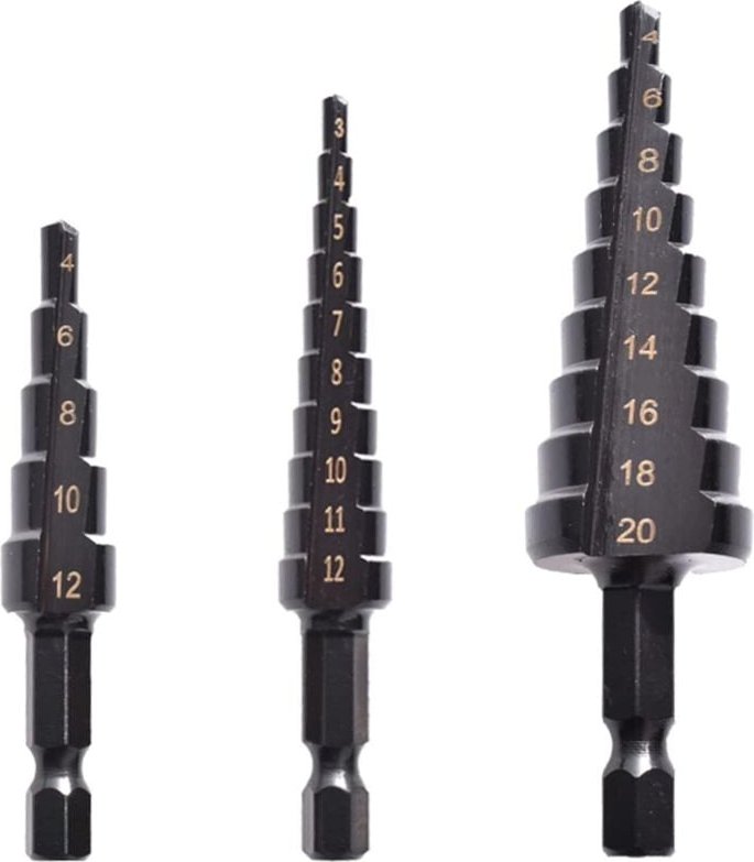 Set mit 3 M35 HSS-Spiralbohrern mit Nut – Bohren und Aufbohren von Löchern in Holz, Metall und Kunststoff – Titan