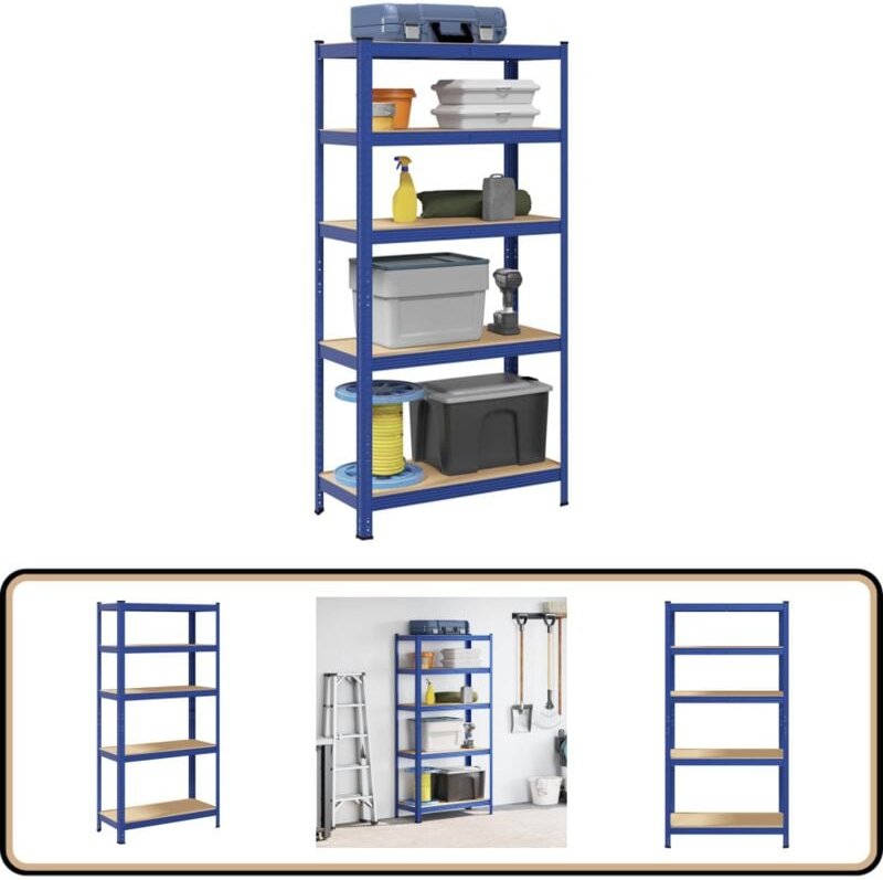 Lagerregal mit 5 Böden Blau Stahl & Holzwerkstoff - Vidaxl