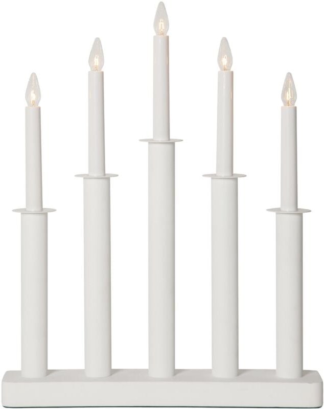 Star Trading - Kerzenleuchter Plate, Weiß, Metall, 5-flammig, Holz, 45cm