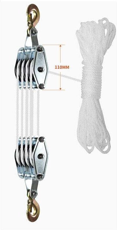 Vtizikl Palan à Corde Robuste, résistance à la Rupture de 20 m, Bloc de Charge de Travail de 1000 kg et système de pouli...