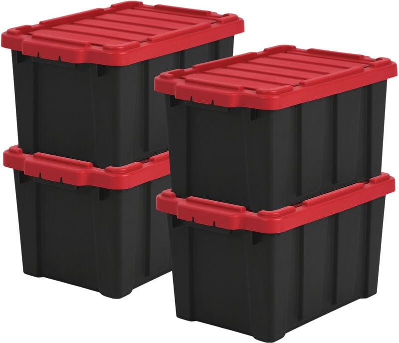 Heavy Duty Organisation Boxes, 21L, 4er-Set, Rot, Kompakt, Robust, Stapelbar, Aufbewahrungsbox, Für Garage, Regale, Umzu...