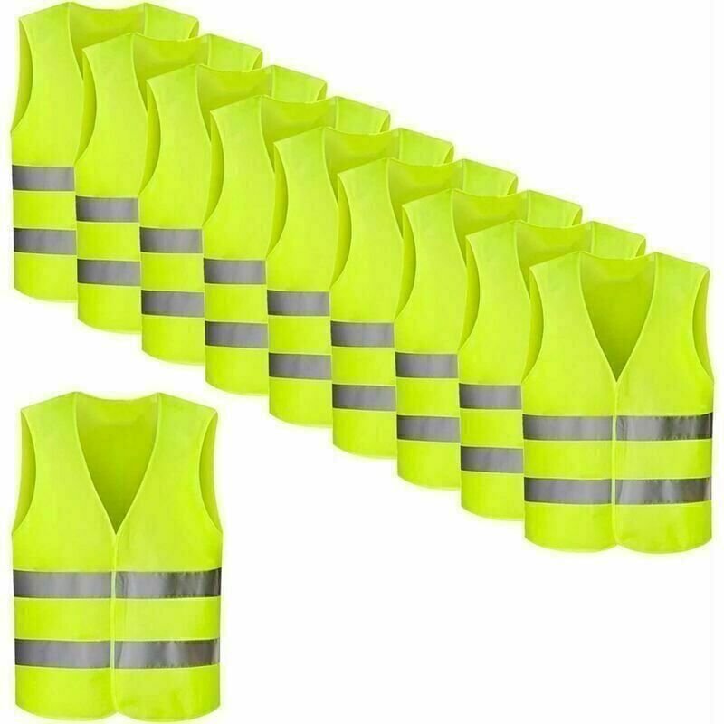 Pack de 8 gilets haute visibilité, jaune fluo, gilet réfléchissant, gilet d'accident, assistance routière réfléchissante...