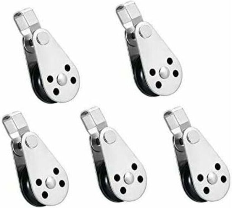 5 Stück Edelstahl-Drahtseil-Kranrolle, Hebekran, Drehhaken, Einzelrolle, Hängerolle, Abschlepprad – Silber