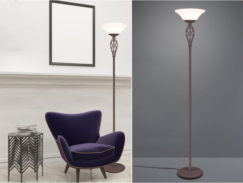 Meinewunschleuchte - led Deckenfluter Landhausstil in Rostoptik mit Glasschirm, Höhe 180cm