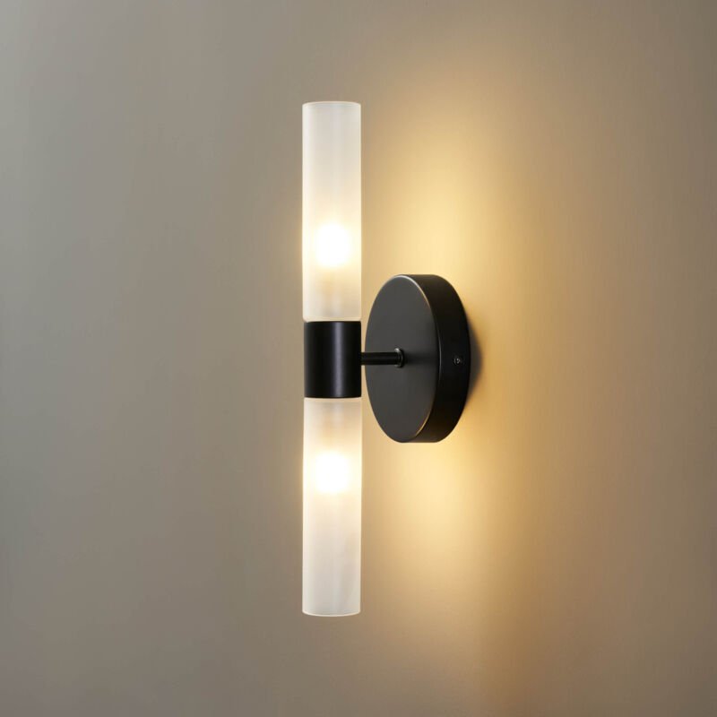 Schwarze Wandleuchte mit doppeltem weißen Glastubus - Loreto