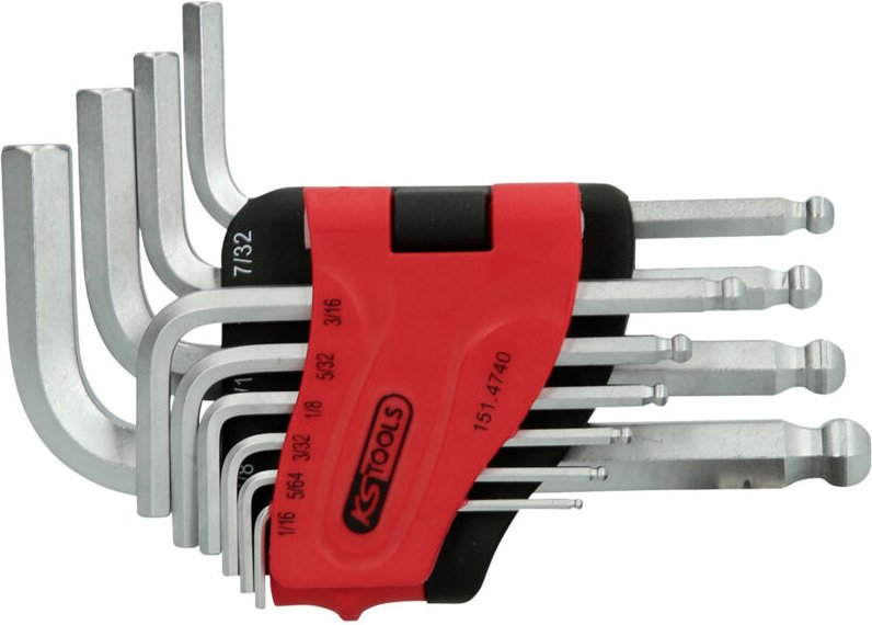 KS-Tools 151.4740 Kugelkopf-Innensechskant-Winkels tiftschlüssel-Satz, 10-tlg., kurz, 1/16"-3/8