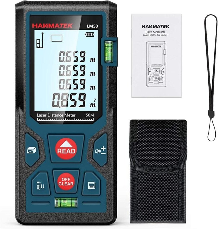 Digitaler Laser-Entfernungsmesser, LM50 50 m digitaler Laser-Entfernungsmesser, Längen-/Flächen-/Volumen-/Pythagoras-The...