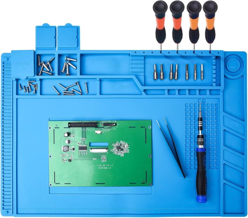 450 x 300 mm Silikon-Lötmatte mit Magnetbereich, Schraubenschneidkerben, Reparaturmatte, Lötreparaturstation, Wartungspl...
