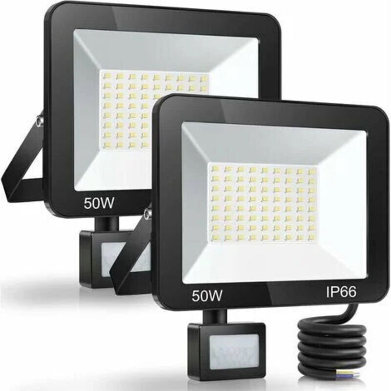 50W Outdoor led Flutlicht Bewegungsmelder 2 Stück-5000LM 6000K Kaltweiß Außenbeleuchtung - Tigrezy