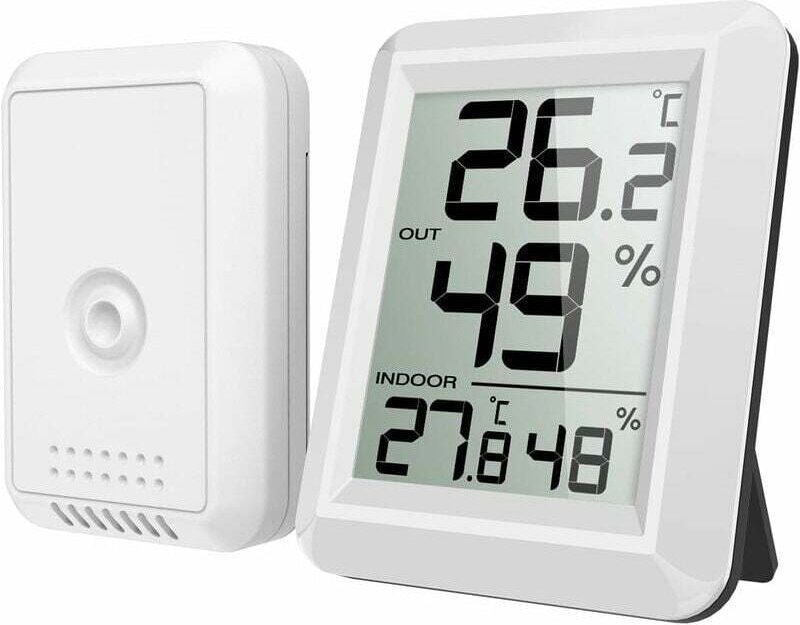 KZQ - Innen- und Außenthermometer, Thermometer-Hygrometer mit Außensonde, Kabelloses digitales Thermometer-Hygrometer mi...