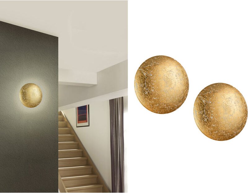 Led Wandleuchte 2er set aus Metall in Blattgold rund, ø 22cm