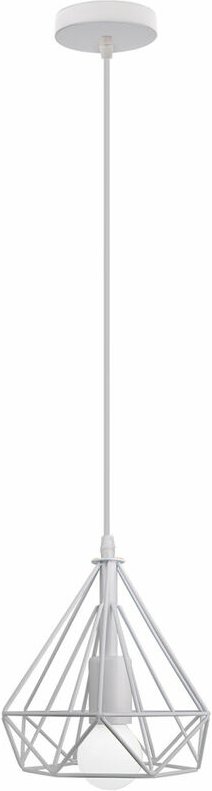 Pendelleuchte, 1 Flammig Hängelampe im Diamant Form, Industri Stil, mit Ø20cm Käfig (Weiß)