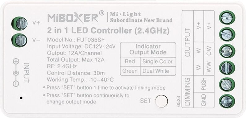 Ledkia - Controller Dimmer led Einfarbig/CCT 12/24V dc MiBoxer FUT035S+ kompatibel mit Taster Einfarbig / cct