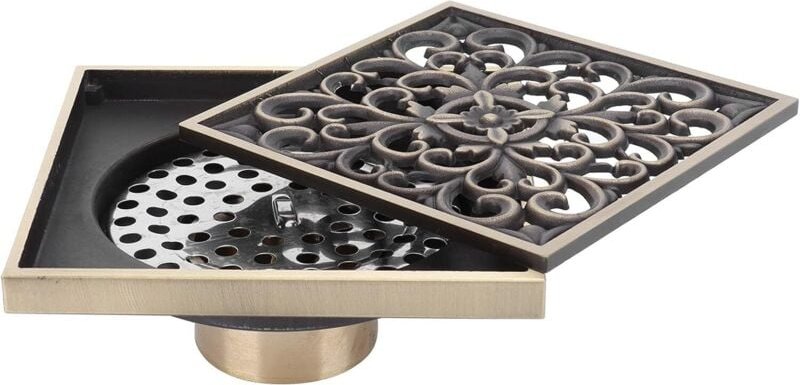 Bodenablauf-Set, 10 x 10 cm, antikes Kupfer, Duschablauf, Badezimmer-Siebabdeckung, Deodorant, Duschablaufabdeckung für ...