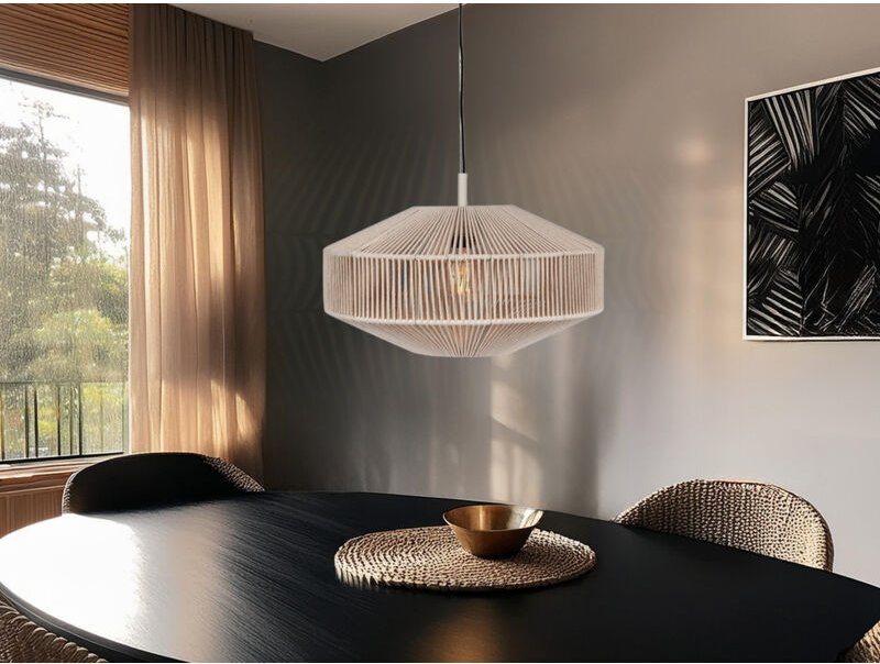 Boho led Pendelleuchte Lampenschirm aus Baumwolle Beige, ø 46cm