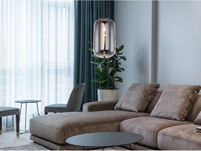 Pendelleuchte blacky mit Rauchglas 1-flammig Metall Schwarz, ø 22cm