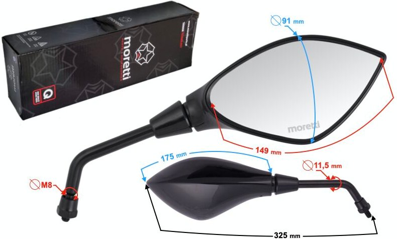 R+R Spiegel für Roller (Gewindedurchmesser 8mm) mit ABE