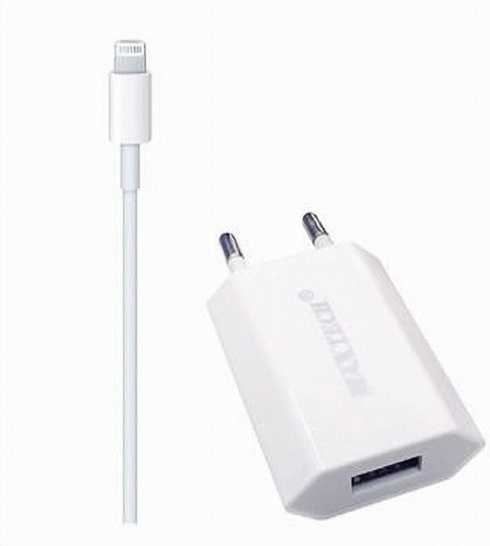 Trade Shop - MAXTECH 2X1 LIGHTNING-LADEGERÄT MIT ADAPTER FÜR IPHONE 5V-1500MA 1MT MS-T005 -