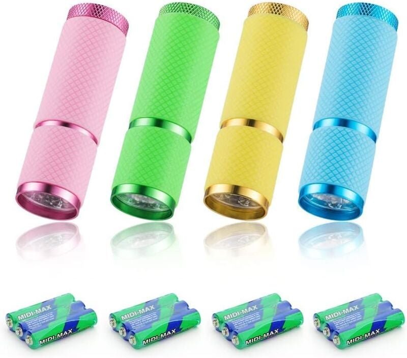 Thumbnail - Ersandy - 4 Stück Mini-Taschenlampe, LED-Taschenlampe, Kinder-Taschenlampe mit fluoreszierendem Griff für Camping, Lesen...