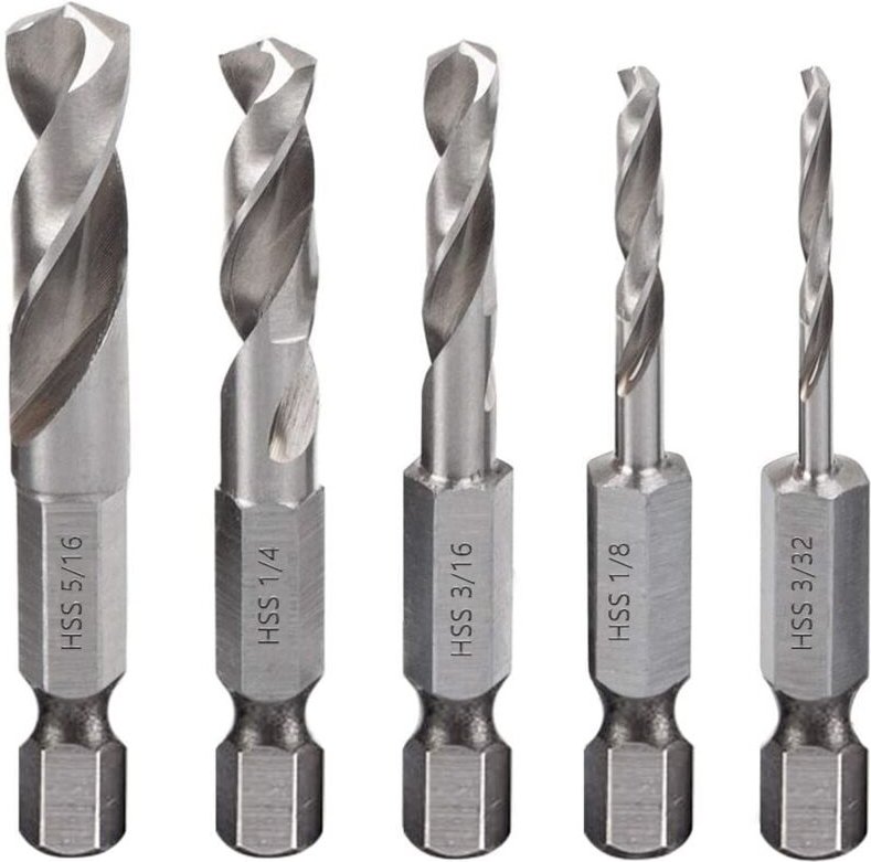 5-teiliges Metallbohrer-Set, 1/4-Zoll-Sechskantschaft, Schnellwechsel, kurze HSS-M2-Spiralbohrer für Holz, Kunststoff un...