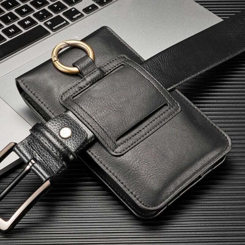 Gürtelholster für Herren, Handy-Gürteltasche aus Leder für Universal (Schwarz)