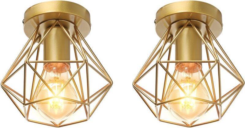 2x Pendelleuchte Antik, Ø16cm Mini Diamant-Form Kronleuchter, Vintage Hängelampe mit Käfig für Wohnzimmer Schlafzimmer E...