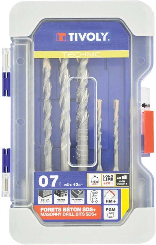 RANGER-Boxset mit 7 SPEEDER2 SDS+-Bohrern, 2 vierfach geriffelten Schneidkanten, Zentrierspitze l 110–160 mm, ø 4 bis 12...