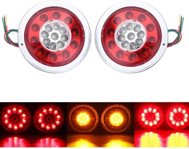 2er-Pack runde Rückleuchten mit 19 LEDs, bernsteinfarben, rot, für LKW-Anhänger, LKW-Rückleuchten, Blinker, 10–30 v, Sil...