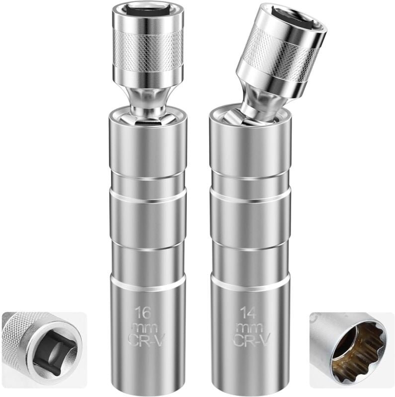 Jalleria - Zündkerzenschlüssel 14 mm und 16 mm, 2-teiliger Präzisions-Zündkerzenschlüssel aus Stahl, dünnwandige Zündker...