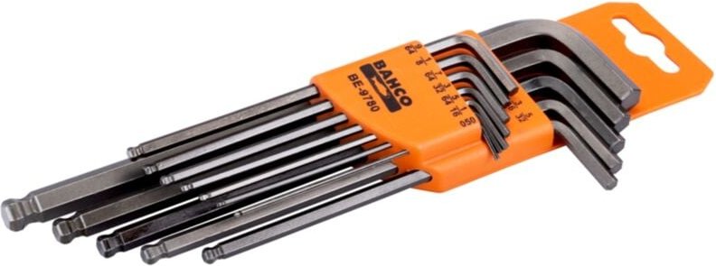 Winkelschraubendreher-Satz (Zoll), Sechskant mit Kugelkopf, lange Ausführung, phosphatiert - 12-tlg. - Bahco