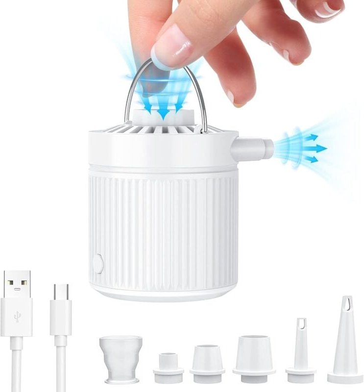 2 in 1 Inflate/Deflate 3500Pa Luftmatratze Pump, 1600mAh USB-C Mini Pumpe mit 3 Luftdüsen, für Aufblasbare Matratze und ...