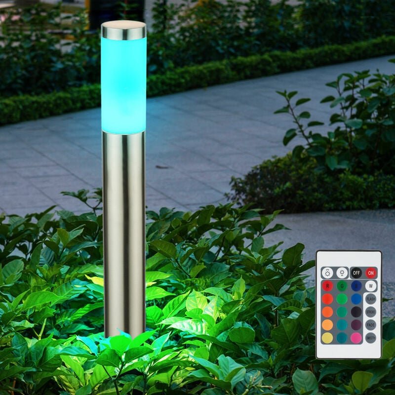 Stehleuchte Gartenlampe led Außenleuchte Säulenleuchte Fernbedienung Farbwechsel Garten, IP44 Edelstahl silber opal, 1x ...