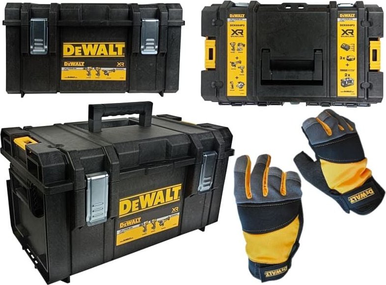 Leere Werkzeugbox ohne Inhalt DS300 Box 40 kg Traglast & 1Paar Handschuhe - Dewalt