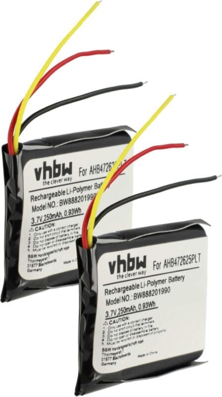 Vhbw - 2x Akku kompatibel mit Jabra Evolve 80, 65 Wireless Headset Kopfhörer (250 mAh, 3,7 v, Li-Polymer)
