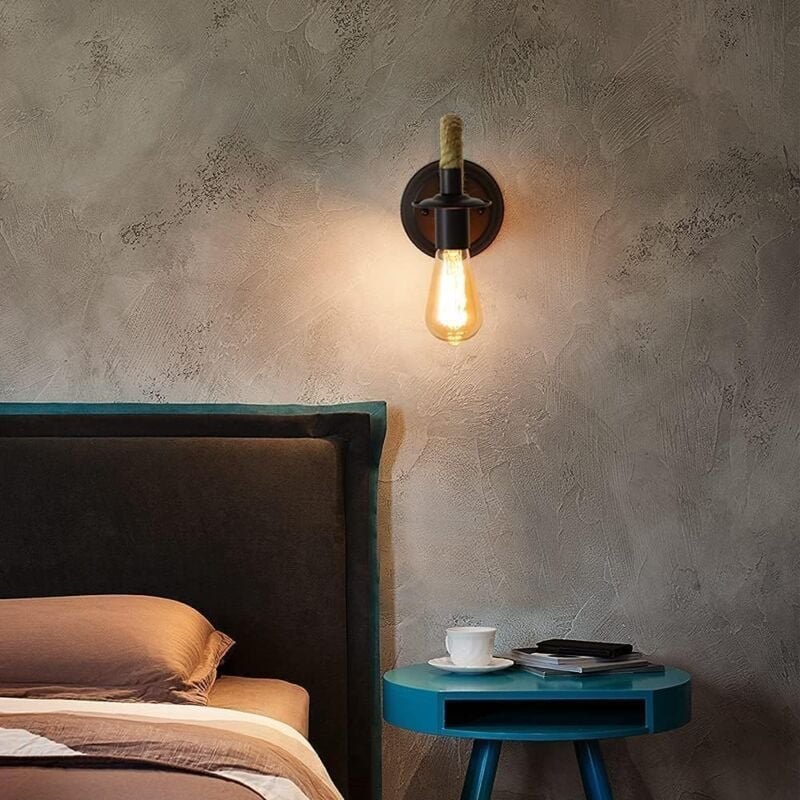 Thumbnail - COMELY Vintage Wandlampe aus Hanfseil, Retro-Stil, E27 Fassung, Ideal für Flur, Loft, Schlafzimmer, Café, Bar (Glühbirne...