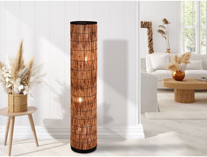 Meinewunschleuchte - Stehleuchte sara mit Lampenschirm aus Rattan in Bambusoptik, Höhe 120cm