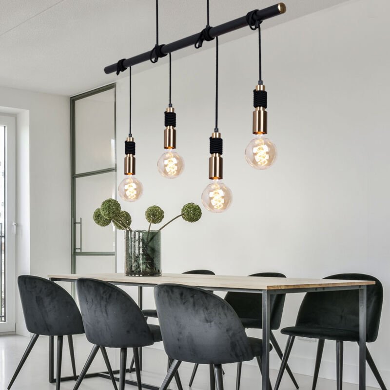 Esszimmerleuchte hängend Hängelampe messing schwarz Pendelleuchte 4 Flammig, Höhenverstellbar durch aufwickeln, 4x E27 F...